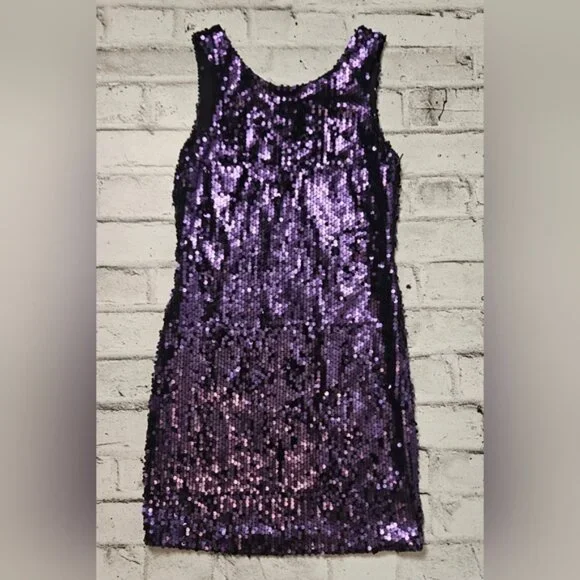 Ricki’s Purple Sequin Cocktail Dress Size 6 Party Sparkle Sleeveless - Picture 3 of 8